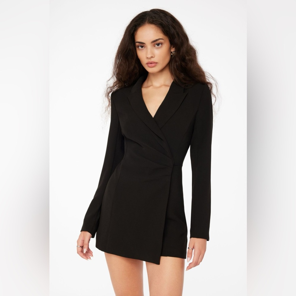 Maggie Long Sleeve Blazer Romper With Pleats NWT